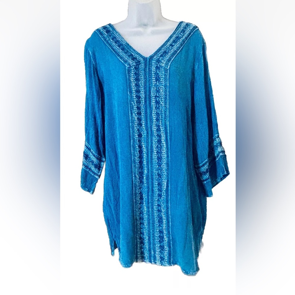 Buc-ee's Women's S/M Gauzy Tunic Top Boho Blue Crochet Lace Lightweight - Picture 10 of 10